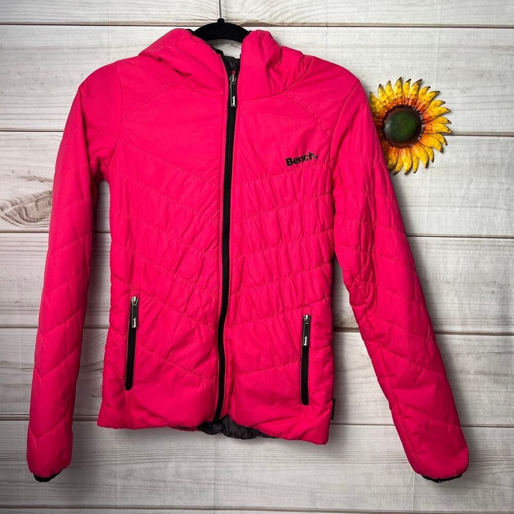Bench Hot Pink‎ Quilted Puffer Jacket Full Zip Hooded Lightweight Coat Small